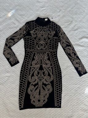 NWT Black Long-Sleeve Studded Bodycon Dress